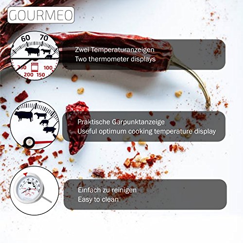 GOURMEO Fleischthermometer 2-in-1 (Fleisch und Ofentemperatur) aus Edelstahl mit Garpunktanzeige | 2 Jahre Zufriedenheitsgarantie | Bratenthermometer, Grillthermometer, Ofenthermometer - 2