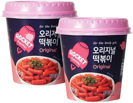 YIJIA | Pack 2x120g Rocket Tteokbokki Coreano instantáneo - Pastel de arroz pollo picante sabor Original