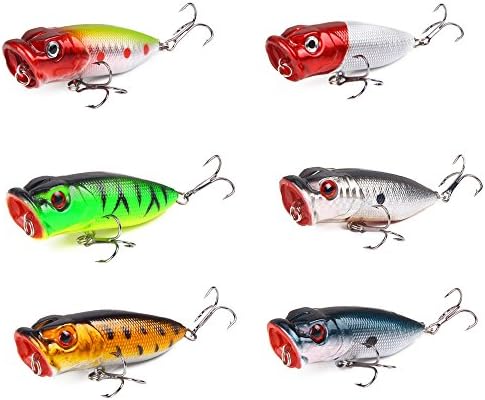 MeiPing 6 pc Fishing Lures Topwater Floating Popper Poper Lure Hooks Bait Bass Crankbait