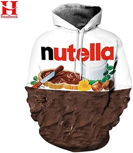 2017 Headbook New Autumn Winter Men/women Hoodies With Cap Print Nutella Food Hip Hop Hooded 3d Sweatshirts Hoody Tracksuits Top,M