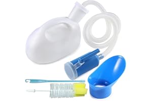 testyu Urinario para Hombre con Tapón de Rosca y Tubo 2000ml, Botella Orinal para Hombre urinario Portátil Orinal Unisex de Doble Propósito con Tapón Antiolor y Cepillo Limpio para Camping (Blanco)