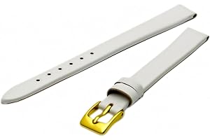 WATCHWATCHWATCH Fine Calf Leather Watch Strap Band 12mm Extra-Long XL White with Gilt (Gold Colour) Buckle. Free Spring Bars (Watch Pins)