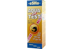 ESHA LABS eSHa AQUA-QUICK-TEST - Wassertest - pH (Säuregrad), KH (Karbonathärte), GH (Gesamthärte), NO2 (Nitrit), NO3 (Nitrat) und Cl2 (Chlor) - 50 Teststreifen pro Tube