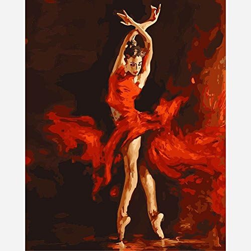DIY Oil Painting Paint by Numbers.Paint By Numbers Kits Canvas Mounted on Wood Frame with Brushes and Paints for Adults Children Seniors Junior DIY Beginner Level Acrylics Painting Kits on Canvas-Fire Shadow Dancers-16*20inch-Frameless