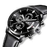 Herren Uhren Schwarz Herren Luxus Chronograph Datum Kalender Wasserdicht Business Analog Quarz Uhr Mode Sport Designer Kleid Casual Echtleder Armbanduhren für Männer