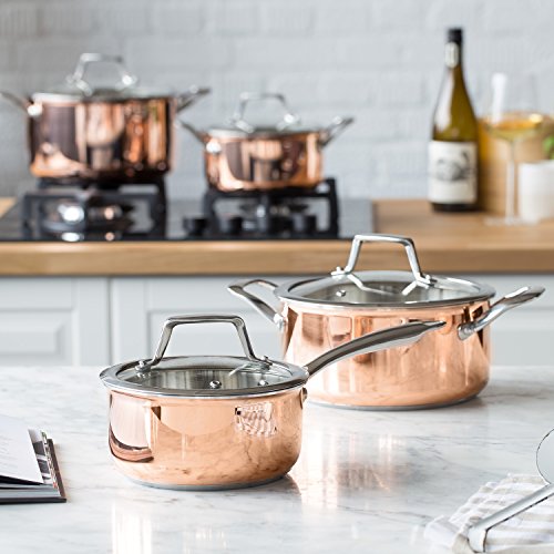 3-Schicht-Edelstahl Topfset Claire (8 tlg.) von Springlane Kitchen Kupfer-Topfset mit Glas-Deckeln / Copper pots in modernem edlen Design, alle Herdarten inkl. Induktion - 4