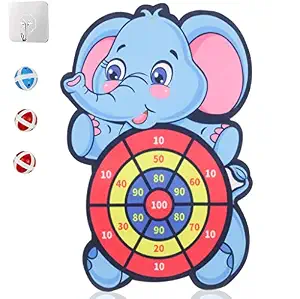 PATPAT Dart Board Toys for 5-7 Years Old Boy Target Board Set with 2 Balls 2 Darts 1 Sticky Dart Game for Children Learning Toys for Kids Boys Girls(Random Color) (Elephant)
