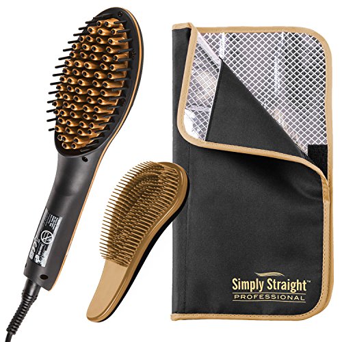 Genius Simply Straight Professional Keramik Haar-Glätt-Bürste | 3 Teile | 2 in 1 Glätteisen und Bürste | inkl. Hitzeresistente Tasche und Detangle Entwirrbürste | Für alle Haartypen | TV-NEU