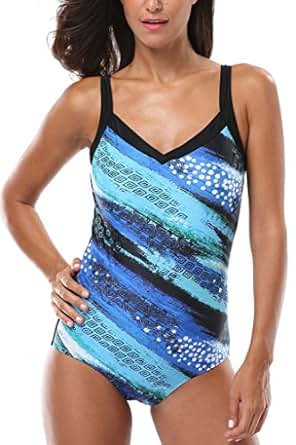 Alove Women's One Piece Swimsuit V-Neck Print Swimwear