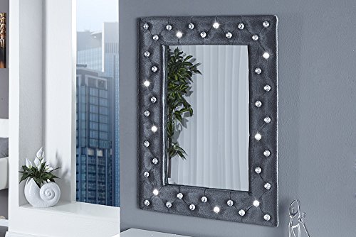 Großer Wandspiegel BOUTIQUE 80×60 silbergrau edler Samtstoff mit Strassknöpfen Spiegel Barockspiegel Barockstil - 2