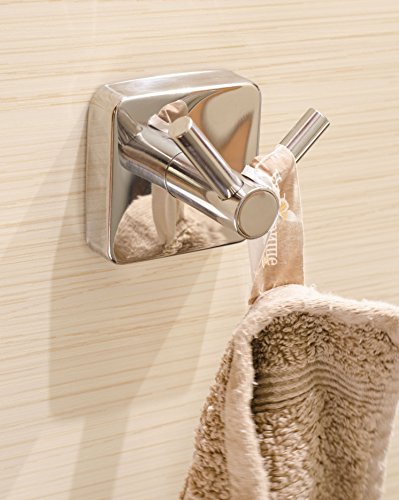 Kapitan Quattro Doppelhaken Doppelt Handtuchhaken V2A 18/10 Edelstahl Quadratischer Stil Wandmontage Made in der EU, 20 Jahre Garantie - 3