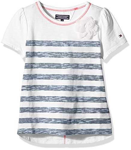 Tommy Hilfiger Baby-Girls Suzzy Mini Cn Knit Short Sleeve Striped Short Sleeve T-Shirt, Blue (Black Iris), 7 Years