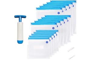 WVacFre 15 Sacchetti sottovuoto riutilizzabili Sous Vide Senza BPA in Varie Dimensioni con pompa, Adatti a Qualsiasi Macchina Sous Vide