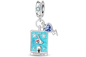 LONGLUCK 925 Pulsera de Plata de Ley Collar 5A Cubic Zircon Tarot Card Charm, Charm Beads Regalo para Mujeres
