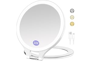 ‎FUNTOUCH FUNTOUCH Wiederaufladbarer Kosmetikspiegel mit Beleuchtung, Reisespiegel mit 1X / 10X Vergrößerung, 3 Farbige Beleuchtung Schminkspiegel, Dimmbarer Touchscreen, Faltbarer Tragbarer Make up Spiegel