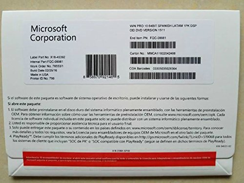 Microsoft Windows 10 Professional 32 - 64 Bit DVD Pro Spanish ES Microsoft Windows 10 Professional 32 - 64 Bit DVD Pro Spanish ES