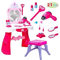 JOYIN Ensemble de Jeu de Table à Coiffeuse Fantasy Vanity Beauty pour Enfant avec Lumières, Sons, Chaise, Accessoires de Mode et de Maquillage pour Jeux de Rôle, Jouets pour Enfants de 2,3,4 Ans