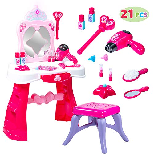 JOYIN Ensemble de Jeu de Table à Coiffeuse Fantasy Vanity Beauty pour Enfant avec Lumières, Sons, Chaise, Accessoires de Mode et de Maquillage pour Jeux de Rôle, Jouets pour Enfants de 2,3,4 Ans