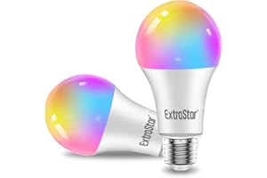 EXTRASTAR Bombilla Alexa LED Intelligente E27, 15W, 1400lm, Regulable Multicolor + Luz Cálida o Blanca, 16 Millones de Colores, Funciona con Alexa y Google Home, Pack de 2 Unidades