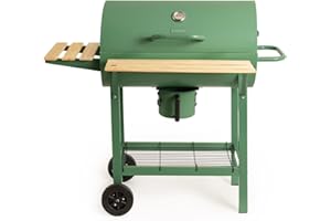 CREATE/BBQ SMOKEY EASY/Barbacoa ahumadora de carbón con ruedas verde sage/De acero inoxidable, parrilla superior, control de temperatura, bandeja frontral y lateral, fácil de transportar
