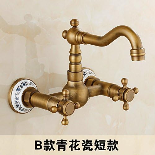 HHY-Solid brass antique vintage hot and cold bathtub faucet,C blue and white porcelain cocktail