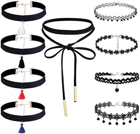 Elegant Rose 9 Pieces Velvet Chokers Necklaces,Tattoo Lace Choker Necklaces Gothic Stretch Velvet Black