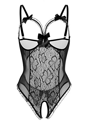 Creamlin Frauen Open Cup Crotchless Einteiler Teddy Sexy Dessous Lace Nightie