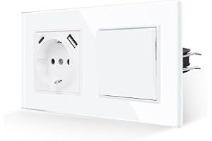 JIMEIDA Interruptor de Luz con Enchufe en Blanco,Enchufes de Vidrio de 16Amp con Carga Rápida USB y Puerto Tipo C -157 * 86mm,250V