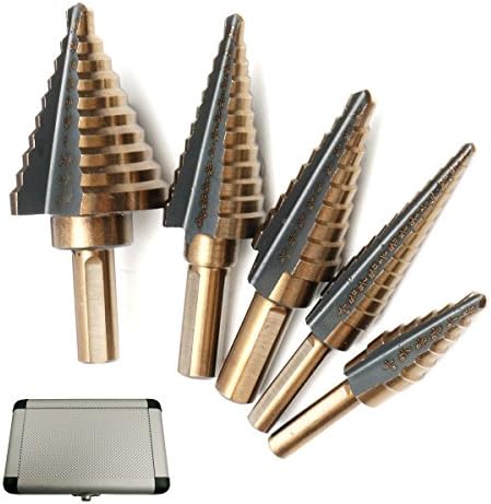 5Pcs Step Drill Bit HSS High Speed Steel Titanium Coated 50 Sizes Set with Aluminum Case