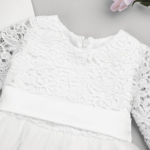 iEFiEL Baby Mädchen Kleidung Langarm Taufkleid Spitzen Partykleid Blumenmädchen Kleid 1. Geburtstag Kleider Kurzarm Outfits 3-24 Monate Elfenbein 68 - 3