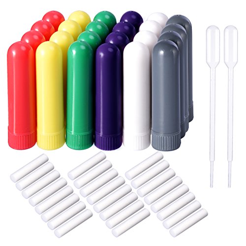 eBoot 24 Sets Ätherisches Öl Aromatherapie Röhren Inhalator Sticks Leer Nasen Inhalatoren und 2 Stück Polyethylen Pipette, 6 Farben