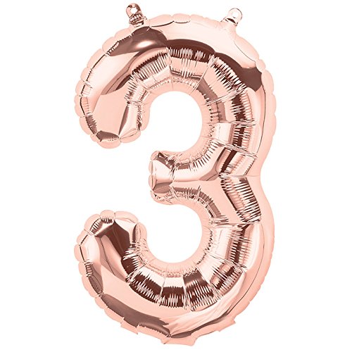 Zahl 3 Folienballon Roségold XXL 86cm für Heliumfüllung geeignet