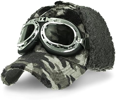 Howels Camo/Solid Velboa Baseball Cap Ear Flaps Military Adjustable Trucker Hat, Camo/Silver