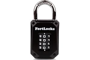 FORTLOCKS Cadenas à Code 4 Chiffres | Cadenas à Code pour Casiers de Sport, de Collège, de Vestiaire et Plus Encore | Corps en Alliage de Zinc avec Anse en Acier Trempé (Noir)