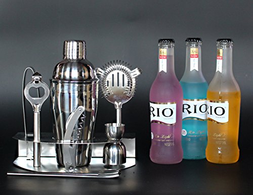 CocktailShaker, Edelstahl Cocktail Set Wodka Shaker für Cocktails 7 Stück 550ml Mit Bar Kit Elegant Silber Mixer für das Geschenk der Mutter und Vatertag - 7