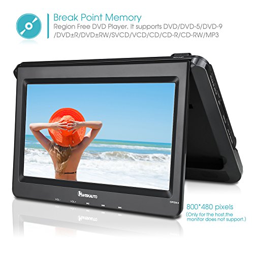 NAVISKAUTO Twin Screens Portable DVD Player 9 Inch Headrest Monitor LED Screen, 2700mAh Built-in 5 hours Rechargeable Battery, Support USB/SD CD MP3 ,with AC Power Adapter