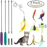 9 Stck katzenspielzeug feder , interaktives katzenspielzeug ,Spielzeug mit Federn Maus Schmetterling Vogel Libelle Wurm federspielzeugfür innen katzen Kätzchen