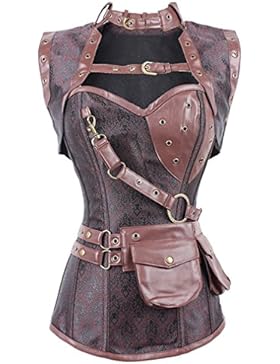 Bettydom Damen Steampunk Brokatmuster Corsage Korsett Vintage Retro Frauen Gothic Korsage