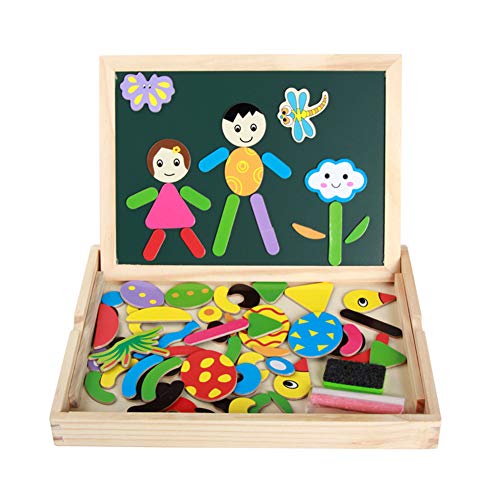 Preisvergleich Produktbild SADA72 magnetisches Zeichenbrettspiel doppelseitige Tafel, Holzpuzzle für Mädchen Jungen Kinder Kleinkind 3 4 5 Jahre, Wie abgebildet, 77pack