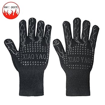 Xiaoyao Grillhandschuhe Feuerfest Bis 500 Grad 2er Set En407 Zertifizierte Extra Lang Silikon Kaminhandschuhe Kochenhandschuh Ofenhandschuhe Finger Design Zum Schutz Gegen Schneiden Bequem Und Haltbar