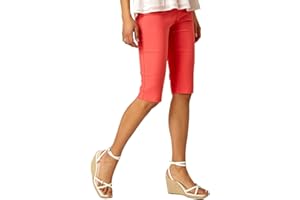 Roman Originals Knee Length Shorts for Women UK - Ladies Cropped Capri Stretch Bengaline Pants Crop Trousers Summer Legging Lounge Essentials Elasticated Casual Clothes