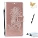 Produktbild Huawei Honor 8 Handyhülle,Huawei Honor 8 Hülle,TOUCASA Brieftasche flip PU leder ledercase magnet leder klappbar Hülle etui tasche 360 grad Karte Halterung Kartenfächer extra Dünn Klapphülle 3D geprägte Frucht Ananas für Huawei Honor 8-Rose Gold Ananas+ Gratis Touch Stylus Pen & Staubstecker