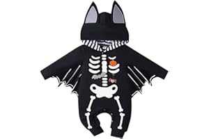 IMEKIS Newborn Baby Girls Boys Halloween Bat Costume Smile Pumpkin Skull Skeleton Fancy Dress Long Sleeve Romper Bodysuits with Hat Fancy Cosplay Party Outfit