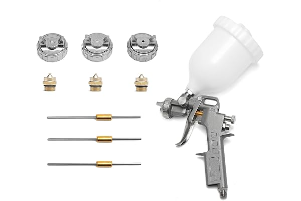 Sprutpistol med tryckluft med 3 munstycken 1,5 mm 2,0 mm 2,5 mm, 600 ml utloppskopp
