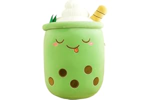 DAJASD Jouet en Peluche Bubble Tea 25 cm, Jouet pour Enfants, Oreiller de Tasse de thé, Animal en Peluche de thé à Bulles pour Enfants Filles Adultes, Oreiller câlin de thé au Lait de Perle(Vert)