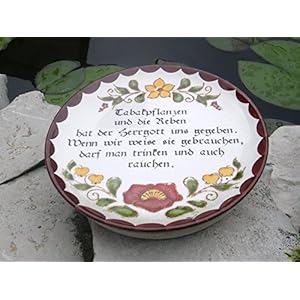 Gartentrittstein mit Tabak- Spruch alter Vintage-Teller ,Einzelstück