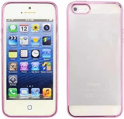 Device Fun - Ultra Thin 0.3mm Chrome Plated TPU Gel Case Skin Cover with Screen Protector(Pink ,For iPhone 5/5S/SE )