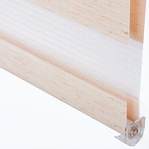 EUGAD #324 Doppelrollo Duo Rollo Klemmfix ohne Bohren , Variorollo Fensterrollo , lichtdurchlässig und verdunkelnd , Holzlook Natur , 100cmx150cm - 3