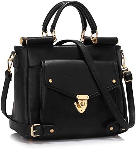 LEESUN LONDON Ladies Faux Leather Shoulder Bag Tote Bag Satchel Bags Handbags For Women (A - BLACK2)