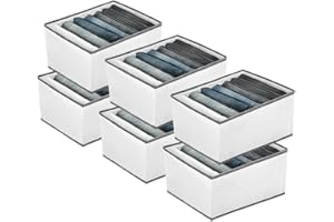 EASEVE 6 Pack Wardrobe Closet Organiser and Storage for Clothes - 7 Grids Foldable Drawer Dividers Organizer for Jeans | Trousers | Shirts | Pants, Stackable Clothing Storage Boxes